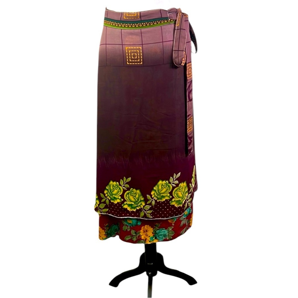 Mamta Free Size Floral Patterned Reversible Wrap Skirt EUC